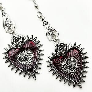 Killstar Red and Silver Evil Eye Heart Earrings